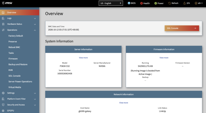 MSI Galaxy GB300 IPMI Dashboard MSI Galaxy GB300 IPMI Dashboard