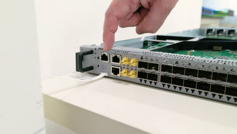 STH AWS Networking Lab Tour - AWS timing appliance front panel with antenna inputs